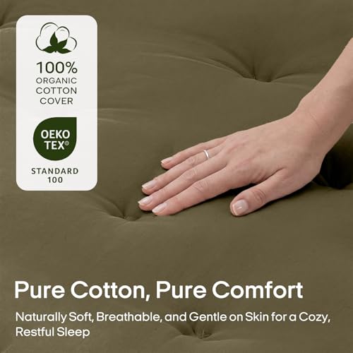 Image of ZonLi Japanese Floor Futon Mattress Twin Size 75 inchx 39 inch, 100% Cotton Cover 4 inch Thicken Tatami Mattress, Foldable Sleeping Pad, Portable Dormitory Tatami Mat, Roll Up Floor Lounger Bed for Adult