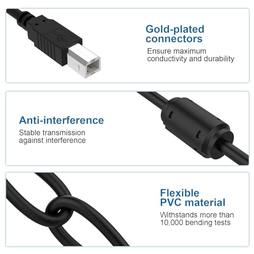 Image of Replacement USB A to Type B Printer Cable Cord Compatible with Canon MegaTank G3270, PIXMA MG3620, TS702a, TS6420a, TS7720, TR4720, TR7020a, TR8620a, G6020, imageCLASS LBP6030w (8.9FT)