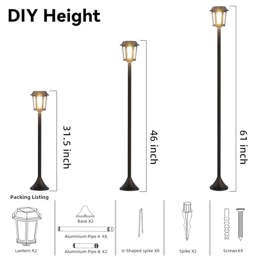DOESLAG 2 Pack Solar Lamp Post Lights Outdoor, 63" Solar Pole Lights for Outside,3000K Warm White Dusk to Dawn Waterproof Floor Lamps for Patio, Yard, Pathway, Driveway by DOESLAG - Image 6