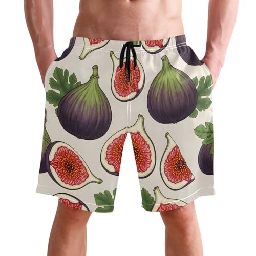 Men's Swim Trunks Quick Dry Swimming Shorts with Pocket Fig Pattern Print with Leaves Swimsuit Trunks