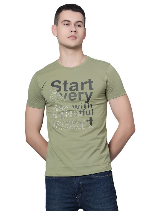 cantabil Men Green Cotton Blend Round Neck Half Sleeve Printed T-Shirt (P_MTSH00198_Green)-picture-11