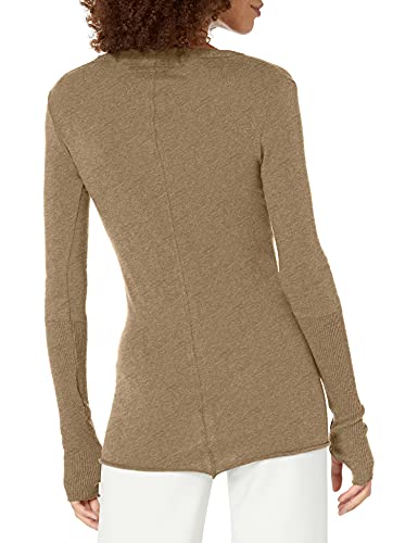 Enza Costa womens Cashmere Long Sleeve Cuffed V-neck Top With Thumbhole T Shirt, Pebble, X-Small US