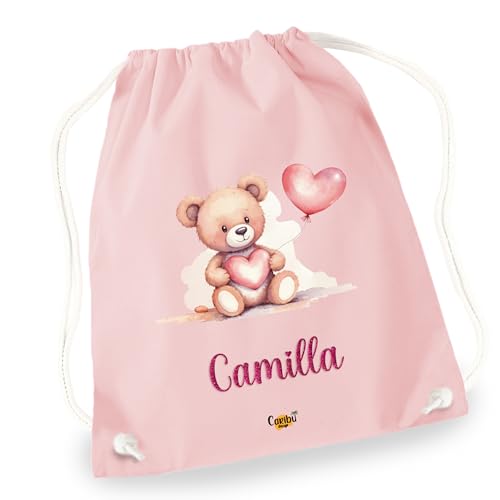Sacca 100% Cotone Personalizzata con Nome per Asilo Scuola Materna Elementare Nido Sport Cambio - Zaino Sacchetta Stoffa Grande con Stampa Animali e Cordoncino da Bambino Bambina (Rosa pastello)