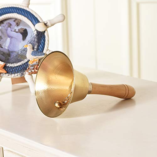 Extra Loud Solid Brass Hand Call Bell With Wooden Handle #TOP5