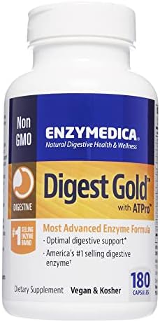 Enzymedica Digest Gold + ATPro, Maximum Strength Enzyme Formula, Prevents Bloating and Gas, 14 Key Enzymes Including Amylase, Protease, Lipase and Lactase, 180 Capsules (FFP)