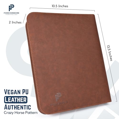 Forevermore Portfolios Padfolio Binder - Professional Faux Leather Travel Organizer Pouch for Tablet, Documents, Presentation Folders, Zipper Closure, Removable 3-Ring Notepad - Brown - Thumbnail 5