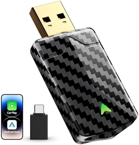 2025 Wireless CarPlay Adapter for iPhone, Mini Android Auto Adapter Converts Factory Wired to Wireless, Plug & Play, No Delay, Stable Connection Car Play Dongle for iOS 10+ / Android 11+