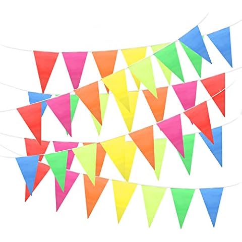 Unomor 80Meters Bunting Flags Multicolor Outdoor Bunting Party Bunting Party Banner Double Sided Party Indoor/Outdoor Decoration (260Feet/200PCS) Cover