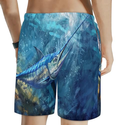 Mens Swim Trunks Blue Marlin Quick Dry Board Shorts with Mesh Lining2
