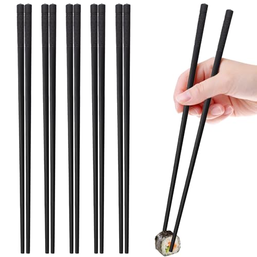 Jizxol 5-Paar Essstäbchen, Essstäbchen spülmaschinenfest, Sushi-Stäbchen, Chinesische stäbchen, 24cm Wiederverwendbare Legierung schwarze Essstäbchen, Sushi rutschfeste Essstäbchen Set.