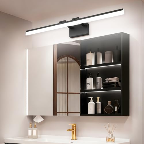 Image of SOLFART Dimmable Matt Black Bathroom Vanity Light Light Fixtures for Bath 39.4 Inch 5 Color Temperature LED Light Above Mirror Bathroom Vanity Lights Over Mirror 5CCT