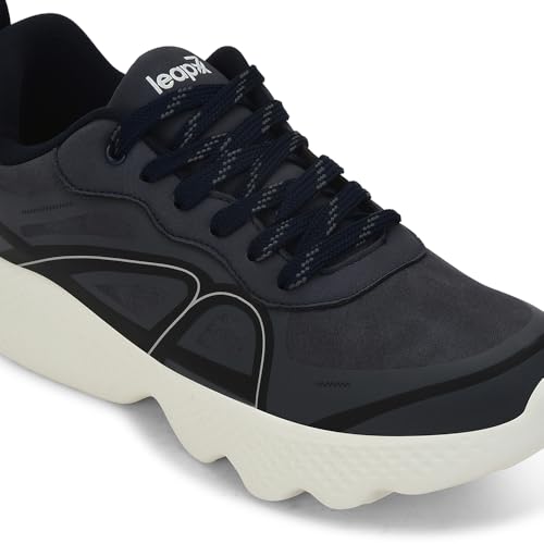 Image of Liberty Leap7x WATSON-1E Men Sports Lacing Running Shoes - Black & Navy Blue | Comfortable and Durable - Lace-Up Closure | Suitable for Walking, Gym, Jogging Shoes for Man - Cushioned Footbed
