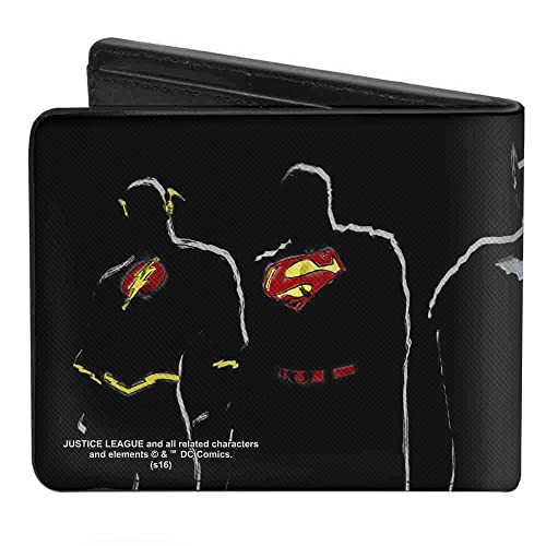 Buckle-Down Mens Buckle-Down Pu Bifold - Justice League 5-Superhero Silhouette Group Pose Black/Multi Color Bi Fold Wallet, Multicolor, 4.0 X 3.5 Us #TOP1