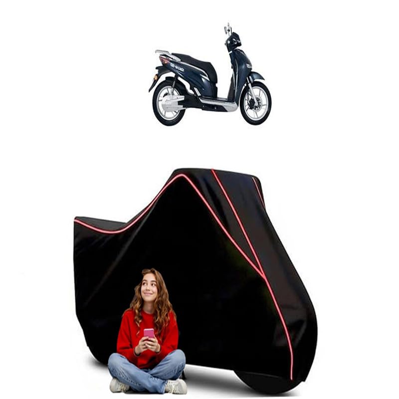 Image of Okhi 90 EV Scooty Bike Cover Water Resistant Outdoor Use Universal Fit Scooters Motorcycles Heavy Duty UV Protection Dust Rain Scratch Resistant Elastic Bottom Black Blue Piping
