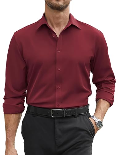 Image of COOFANDY Mens Stretch Dress Shirts Long Sleeve Button Down Shirt Regular Fit Formal Business Shirts