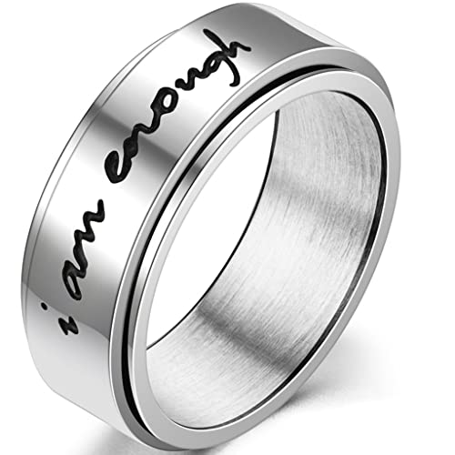 Jude Jewelers 8mm Stainless Steel Inspirational Mantra Encouragement Rotating Spinner Anxiety Relief Ring (I am Enough, 11)