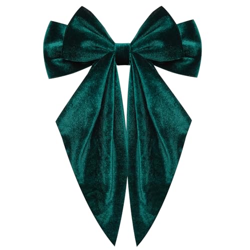 Exquisite Velvet Bow Hair Accessory Velvet Large Hair Bow Long Tail A Luxurious Touch of Timeless Elegance and Feather-Light Grace for Every Occasion(Dark Green)