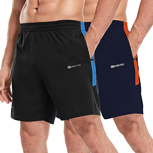 ZENGVEE 2er Pack Sporthose Herren Kurz Hosen Sport Shorts Männer Schnell Trocknend Laufhose Jogginghose Badeshorts mit Taschen Atmungsaktive Gym Shorts fur Fitness Basketball (20515-Black Navy-L) Cover