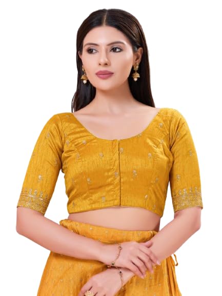 Image of Vamas Women's Silk Padded Self Design Half Sleeve Readymade Saree Blouse (X-1166.ELB)