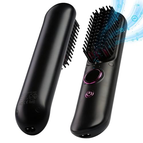 Cordless Hair Straightener Brush PRO, 5600mAh Portable Travel Hair Straightener with 9 Temperature Levels, Hair Styling and Straightening Brush for Women, Anti-Scald Negative Ion Hair Comb, Black