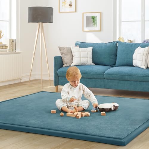 Image of Baby Play Mat for Floor Nursery Rug Muscle Mat Area Rug Playroom Rug 79 inchx138 inch Playpen Mat Elastic Foam 1.3 inch Thick Crawling Mat for Babies,Toddlers, Infants, Kids,Indigo