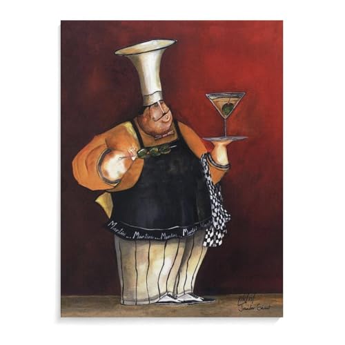 Fat Chef Kitchen Decoration Poster Art Holding Cocktail Canvas Print Canvas Art Poster And Wall Art Picture Print Modern Family Bedroom Decor Posters 20x26inch(51x66cm)