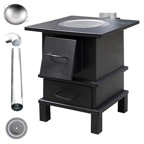 Stufa a Legna Portatile per 1-4 Persone Stufe a Legna da Interno con Canna Fumaria da 97cm Lamiera in Acciaio Spesso Cucine da Campeggio per uso Interno ed Esterno