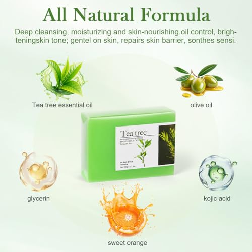 Naturalne mydło z drzewa herbacianego, mydło złuszczające, peeling do twarzy i ciała, głęboko oczyszczające mydło do kąpieli, czyszczenie twarzy dla skóry tłustej i suchej skóry (2 x 100 g)