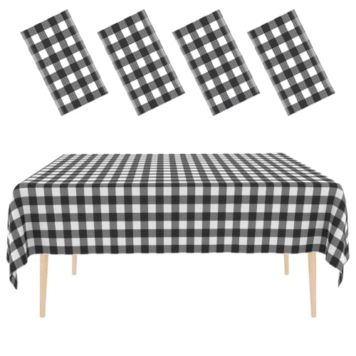 OLIVBIN 4 Pack Black and White Checkered Tablecloth Black Checkered Flag Tablecloth,Disposable Plastic Gingham Table Cover for Parties, Race Car Birthday Party, Birthday, Outdoor Picnic, 54 × 108 Inch