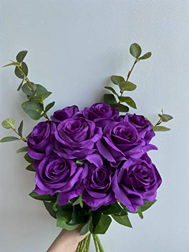Nubry Artificial Silk Rose Flower Bouquet Lifelike Fake Rose For Wedding Home Party Decoration Event Gift 10Pcs (Purple) #TOP5