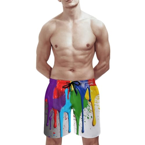 Mens Swim Trunks with Mesh Lining Paint Splatter Backdrop Beach Shorts Quick Dry Drawstring Board Shorts with Pocket2