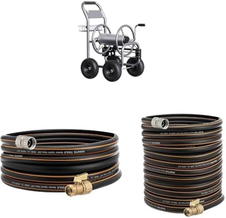 Giraffe Tools Water Hose Reel with Wheels,250ft Hose Capacity+ 5/8" 35ft Female to male Garden Hose+5/8" 75ft Female to male Garden Hose