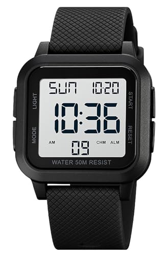 BESTKANG Unisex LED Digital Watch Women Men Digital Sports Watch Fashion Simple Luminous Waterproof Watch (Black-White)