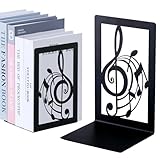 Aertiavty Bookends 2 PCS, Large Music Book Ends for Shelves, Non-Skid Metal Heavy Duty Bookends Decorative for Heavy Books, Black Book Holder for Home, Morden Music Book Stopper 7.9'x 4' x 5', 1 Pair