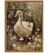 Framed Vintage Duck Wall Art, Cottagecore Farmhouse Animal Paintings Wall Decor, Rustic Floral Pi...