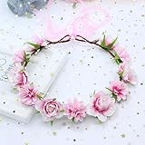 AKOAK 1 Pack Flower Crown, Bohemian Wreath for Girls Floral Tiara, Wedding Headband, Bride Bohemian Wreath/Baby Shower/Photo/Toddler (Pink)