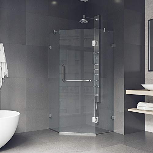 Vigo Vg6062Chcl36 34.13" -34.13" W -73.38" H Frameless Hinged Neo-Angle Shower Enclosure With Clear 0.38" Tempered Glass And Stainless Steel Hardware In Chrome Finish With Reversible Handle​ #TOP3
