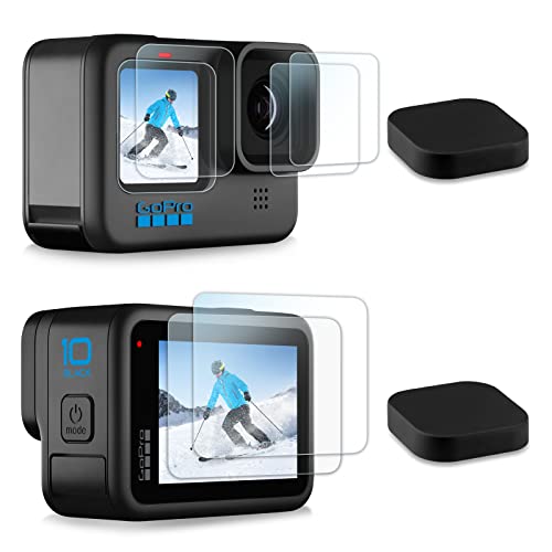 Protecteur d'écran pour GoPro Hero 11/Hero 10/Hero 9 Black(8 pièces), Protecteur d'écran en Verre trempé Ultra Clair pour l'arrière, Protecteur d'objectif, Protecteur d'écran Avant et Cache Objectif