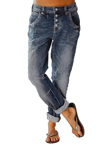 Flamingals Women's Stretchy Straight Leg Casual Mid Rise Jeans Wash