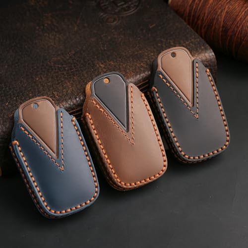 OLLEN Genuine Leather Key Fob Cover, Fit for Toyota 2018-2025, Fit for RAV4 Camry Corolla Avalon C-HR Prius GT86 Highlander, Leather Smart Remote Key Protector (B Style, Brown) by OLLEN - Image 6