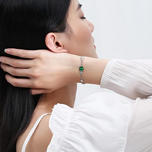 Image of JIANGXIN Lucky Four leaf clover 925 Sterling Silver Birthstone Chain Link Bracelet for Women Gemstone Jewelry Shamrock Birthday Gift 16+4cm