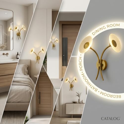Image of Wall Light 3-Color CCT (Warm + Natural + Cold White) LED Double Arm Gold Metal Glass Disc Wall Lamp for Living Room Bedroom
