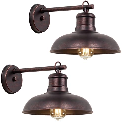 Bosceos Outdoor Wall Lights 2 Pack, Farmhouse Barn Light, Vintage Outside Wall Mount Light Fixture, Waterproof Outdoor Light for House Garage Patio Porch Doorway, Distressed Brown