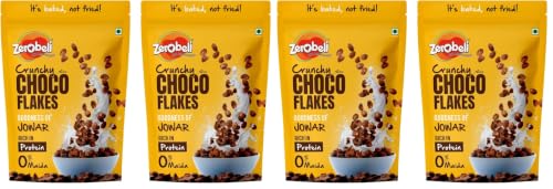Image of Zerobeli No Maida Choco Flakes 460g (Pack of 4)- Made with Jowar, Whole Wheat and Real Chocolate | Delicious and Chocolaty Chocos Flakes