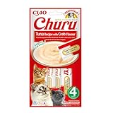 INABA Churu - Friandises pour Chats en Purée au Thon & Crabe - Délicieux Snacks pour Félins - Texture Lisse et Onctueuse - Nourriture pour Chats - 4 Tubes x 14g