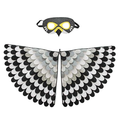 Askong - Kids Bird Costume Owl Wings Cape with Mask,Unisex Feather Wings Cosplay Outfit