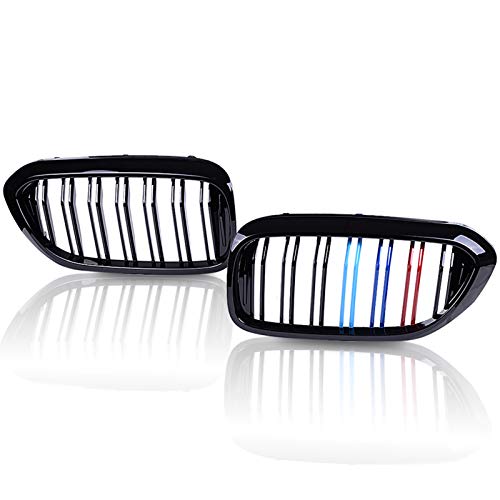 Runmade M Color Tri-Color G30 Grille, Front Kidney Grill Compatible With Bmw 2017-2020 5-Series G30 G38 M5 520I 530I 535I 540I 550I Abs Double Slats Glossy Black #TOP1