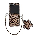 Design en cuir : ce joli motif léopard amusant est un étui de téléphone portable créatif avec bracelet suspendu, simple et tendance, style dessin animé.