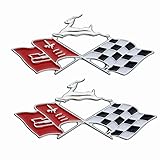 2Pc 1961 Impala Die Cast Rear Quarter Panel Emblem Crossed Flag 3D Badge Sticker KC4525 Replacement for Impala