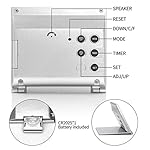 Betus Digital Travel Alarm Clock - Foldable Calendar Temperature Timer LCD Clock with Snooze Mode - Large Number Display, Battery Operated - Compact Desk Clock(Silver, No Backlight) - Image 5